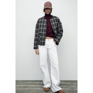 Zara Womens Plaid Button-Up Jacket Size S Black/Beige Cotton Blend READ ME